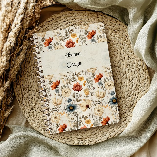 Carnet Fleur sauvage séchée vintage Terracotta Navy (Créateur téléchargé)