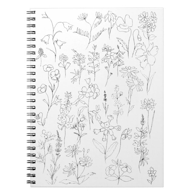 Carnet fleur sauvage trait dessin noir et blanc (Devant)