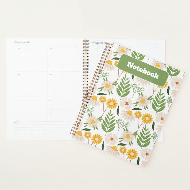 Carnet Fleur sauvage vert et jaune (Devant avec enveloppe)