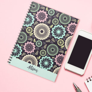 Carnet Fleur turquoise rose pastel douce Vintage Nom flor