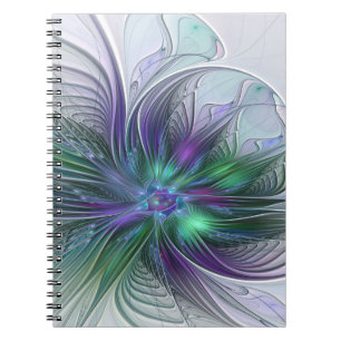 Carnet Fleur verte abstraite moderne art fractal violet