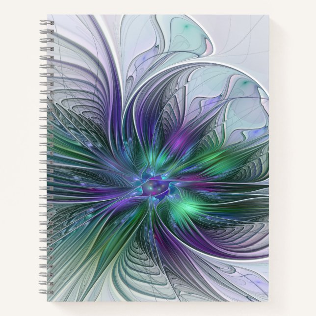 Carnet Fleur verte abstraite moderne fractale violette (Devant)