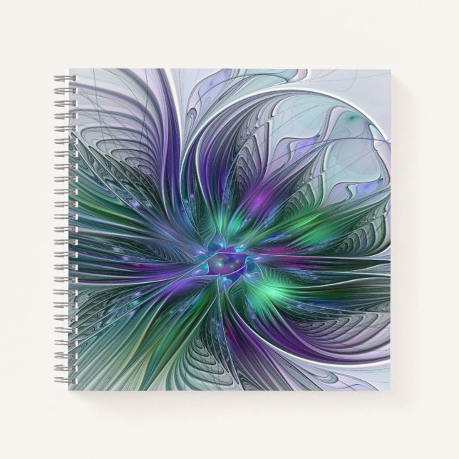 Carnet Fleur verte abstraite moderne fractale violette (Devant)