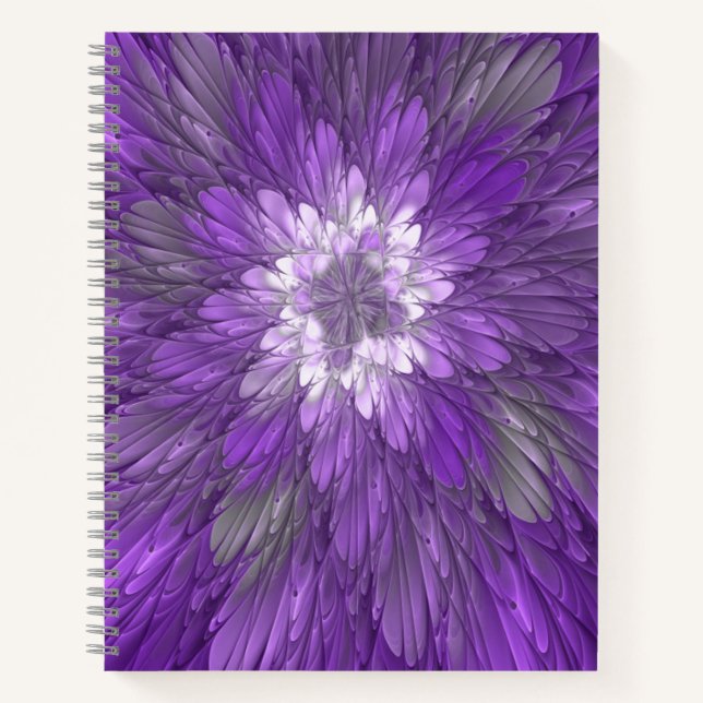 Carnet Fleur Violette Abstraite Art Fractal Psychédélique (Devant)