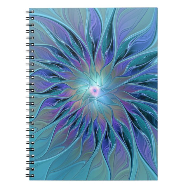 Carnet Fleur Violette Bleue Rêve Abstrait Art Fractal (Devant)
