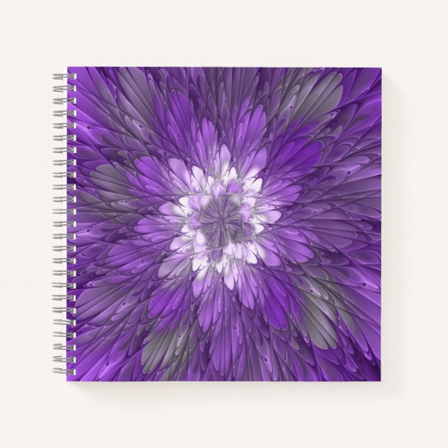 Carnet Fleur Violette Psychedélique Art Fractal Abstrait (Devant)