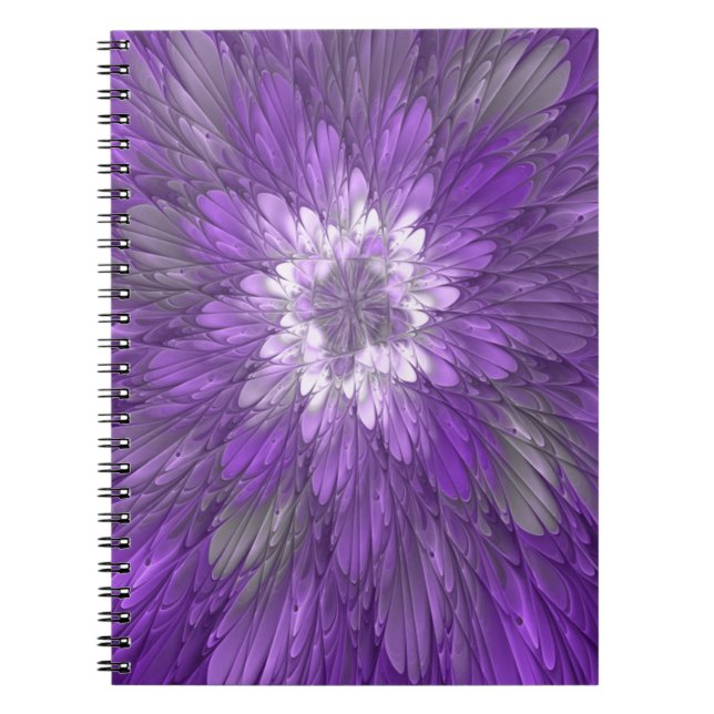 Carnet Fleur Violette Psychedelique Art Fractal Abstrait (Devant)