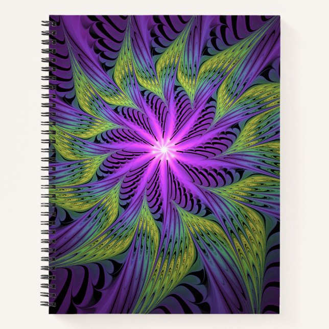 Carnet Fleur Violette Verte Art Abstrait Moderne Fractal (Devant)