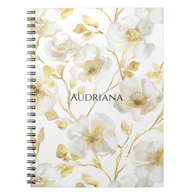 Carnet Fleurie Or Chic Blanc (Devant)