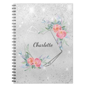Carnet Fleuron rose argent Nom de la parties scintillant