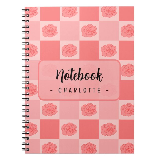 Carnet Fleurs à carreaux roses (Devant)