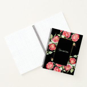 Carnet Fleurs à l'aquarelle - Cadre doré 1 + votre texte