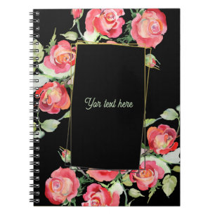 Carnet Fleurs à l'aquarelle - Cadre doré 1 + votre texte