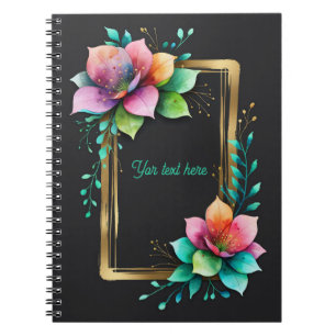 Carnet Fleurs à l'aquarelle - Cadre doré 34 + votre texte