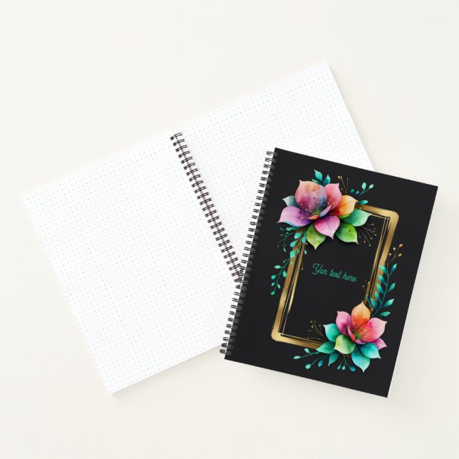 Carnet Fleurs à l'aquarelle - Cadre doré 34 + votre texte (Intérieur)