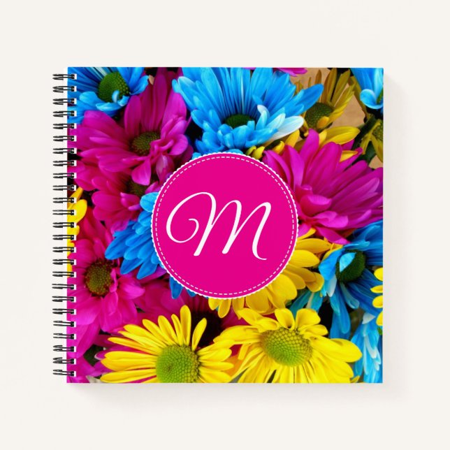 Carnet Fleurs à monogramme en couleurs fluorescentes (Devant)