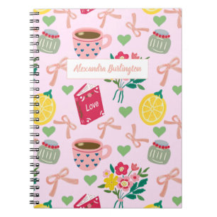 Carnet Fleurs à ruban rose dessin à la main motif citron