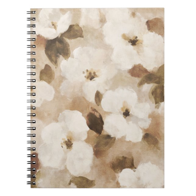 Carnet Fleurs Abstraites Crème Marron Beige (Devant)