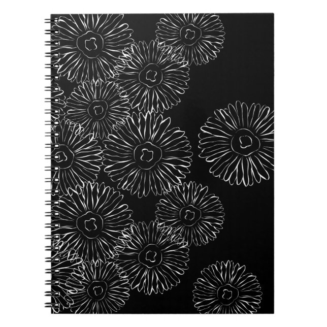 Carnet Fleurs abstraites de printemps noir et blanc (Devant)