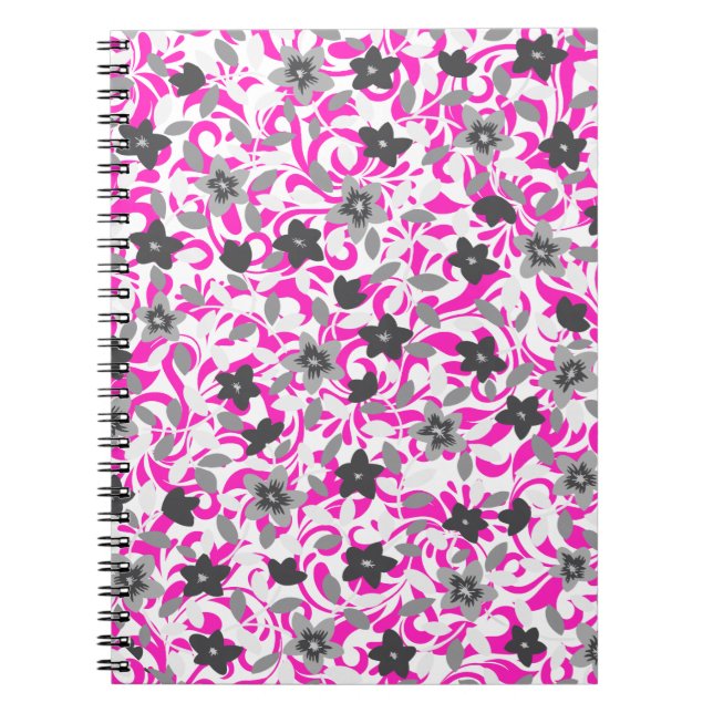 Carnet Fleurs abstraites rose pâle et gris blanc (Devant)