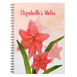 Carnet Fleurs Amaryllis rouges personnalisées