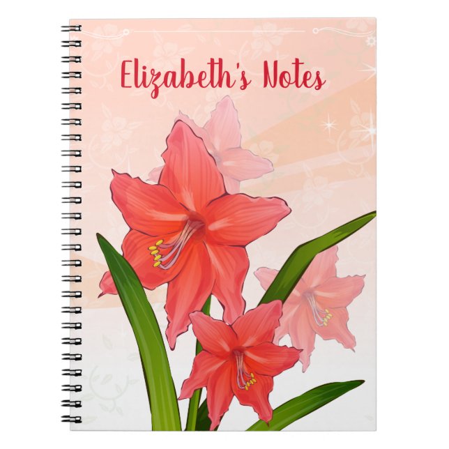 Carnet Fleurs Amaryllis rouges personnalisées (Devant)