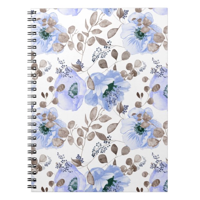 Carnet Fleurs Aquarelles Bleues Chic (Devant)