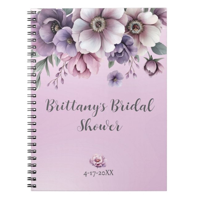 Carnet Fleurs aquarelles lavande pour douche de mariée (Devant)