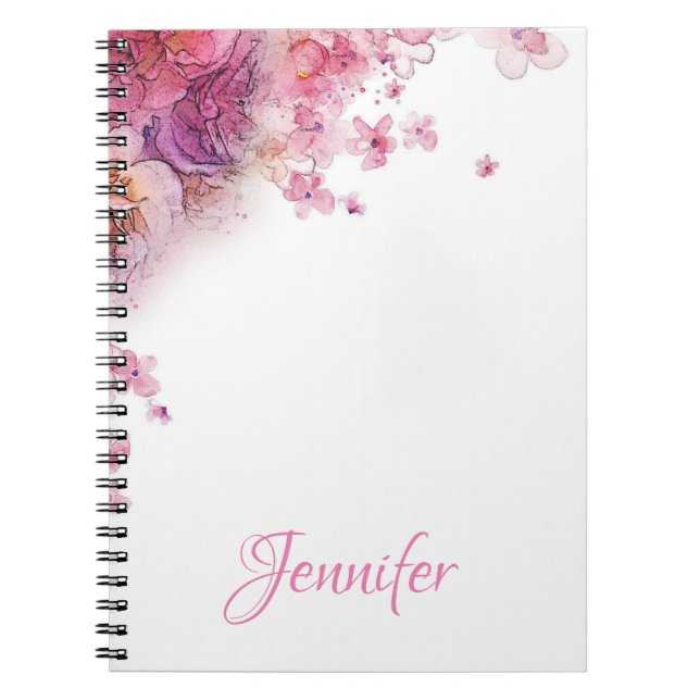Carnet Fleurs aquarelles personnalisées Roses Élégant Mod (Devant)