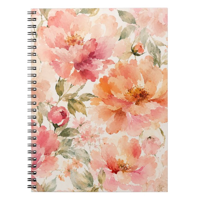 Carnet Fleurs aquarelles romantiques chaudes d'été (Devant)