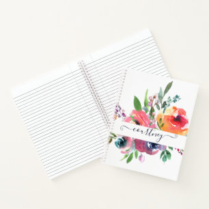 Carnet Fleurs aquarelles rose et orange personnalisées  