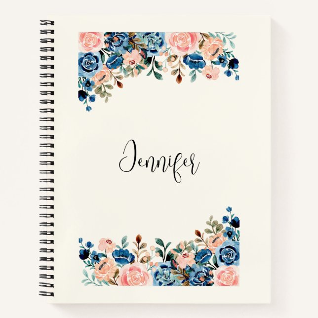 Carnet Fleurs aquarelles roses et bleues (Devant)