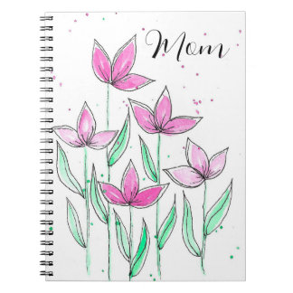 Carnet Fleurs aquarelles roses fantaisistes