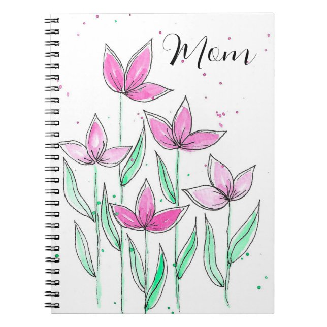 Carnet Fleurs aquarelles roses fantaisistes (Devant)