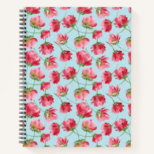 Carnet Fleurs Aquarelles Rouge Écarlate Éparpillées Point