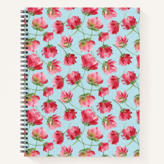 Carnet Fleurs Aquarelles Rouge Écarlate Éparpillées Point