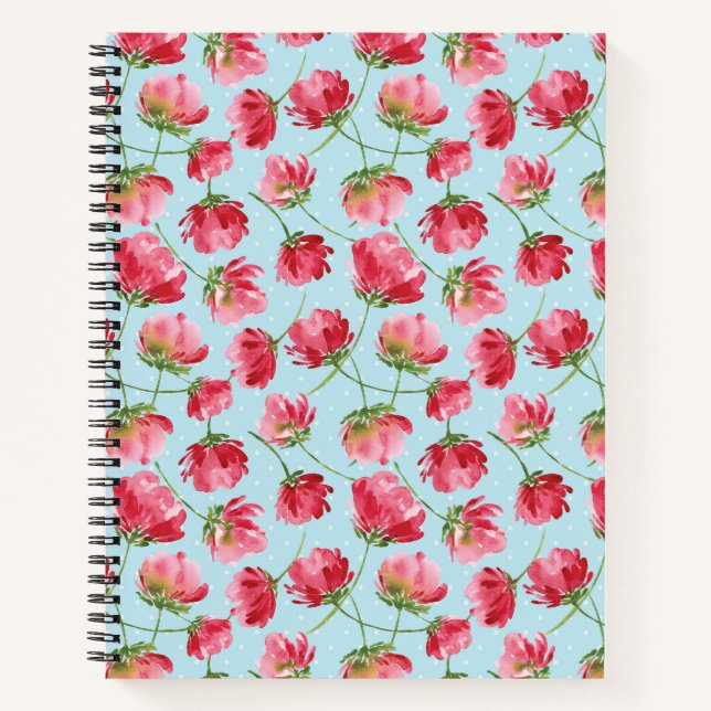 Carnet Fleurs Aquarelles Rouge Écarlate Éparpillées Point (Devant)