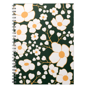 Carnet Fleurs blanches et Arrière - plan vert Centre Jaun