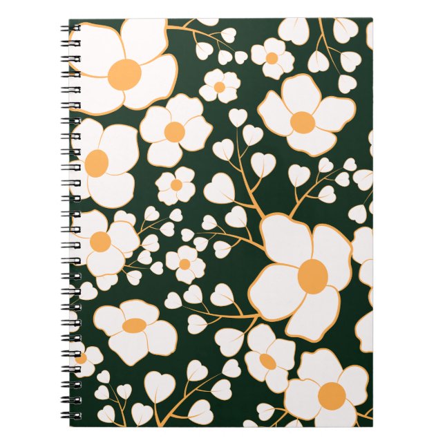 Carnet Fleurs blanches et Arrière - plan vert Centre Jaun (Devant)