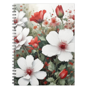 Carnet Fleurs blanches et rouges Elégante aquarelle