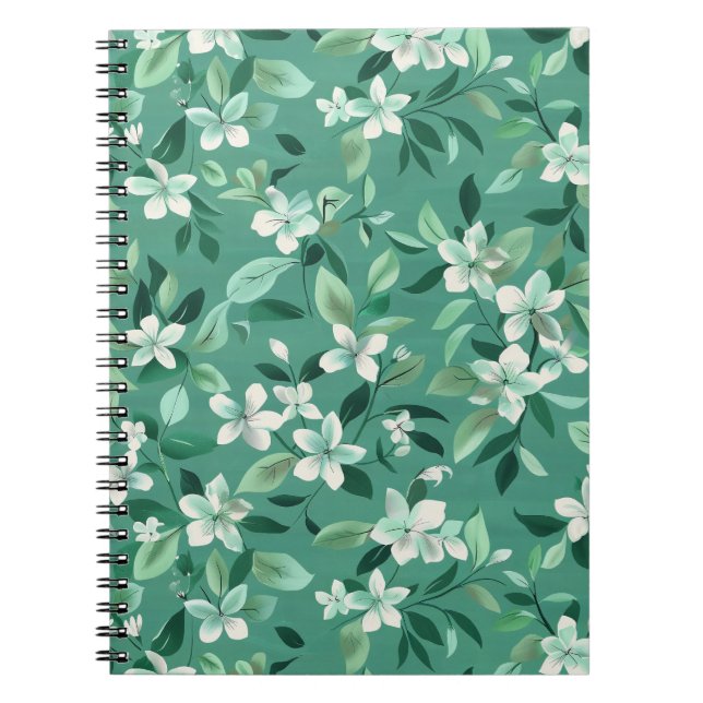 Carnet Fleurs blanches fantaisistes sur Turquoise (Devant)