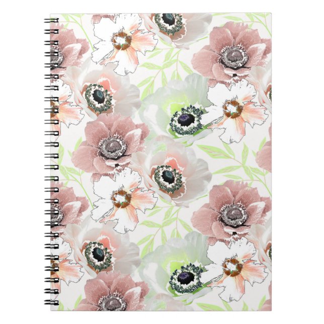 Carnet Fleurs blanches, roses. (Devant)