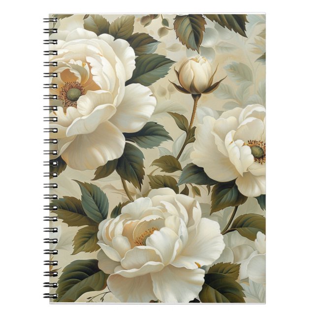 Carnet Fleurs blanches sur un arrière - plan crème. (Devant)