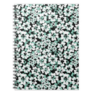 Carnet Fleurs blanches, turquoise sur le noir.