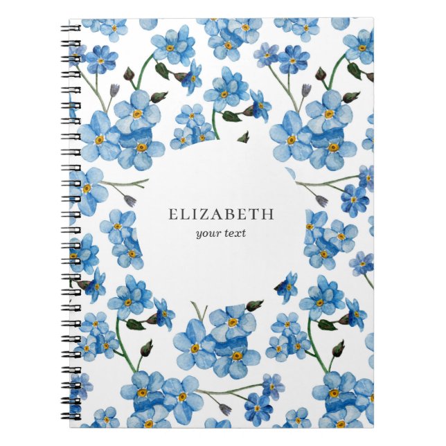 Carnet Fleurs bleues à l'aquarelle. Motif floral féminin (Devant)