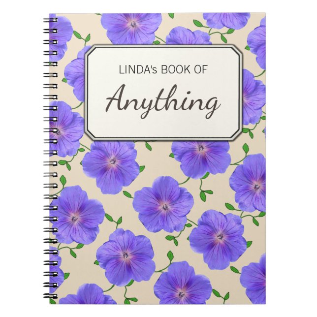 Carnet Fleurs bleues botaniques sur toute couleur (Devant)