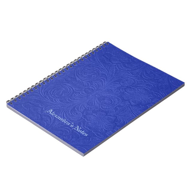 Carnet Fleurs bleues Embossées Suede cuir look (Côté gauche)