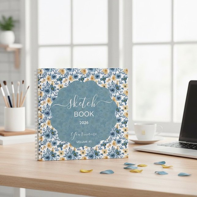 Carnet Fleurs bleues et dorées (Créateur téléchargé)