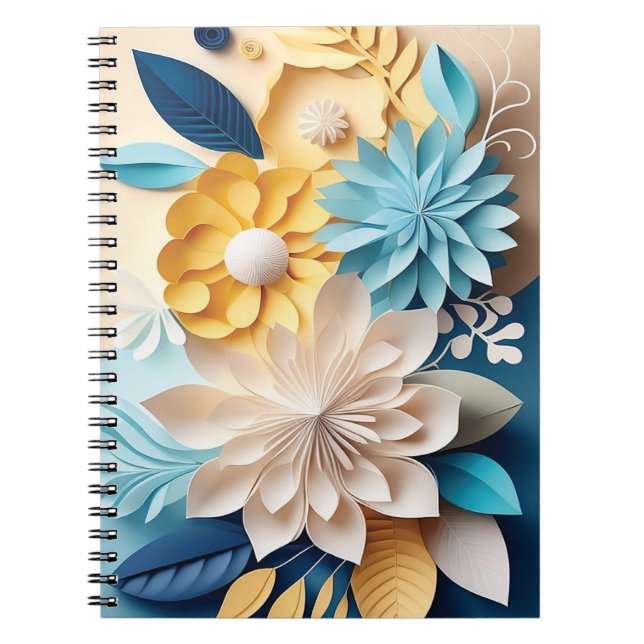Carnet Fleurs bleues et jaunes 3D (Devant)