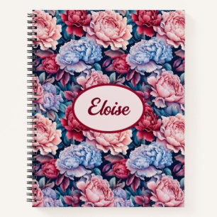 Carnet Fleurs bleues et roses Personnalisées